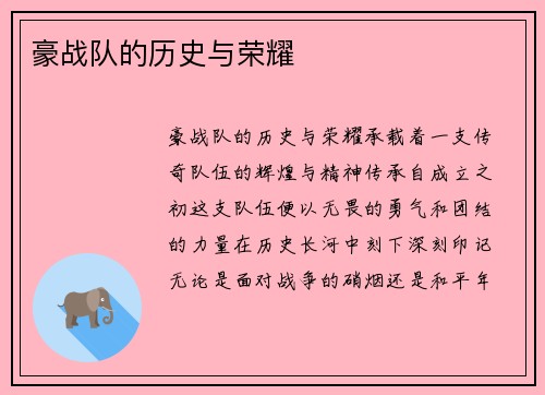 豪战队的历史与荣耀